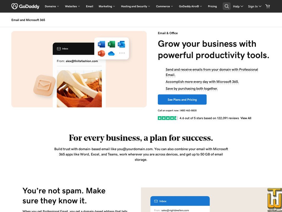 screenshot of Microsoft 365 Email Plus with Security from godaddy.com