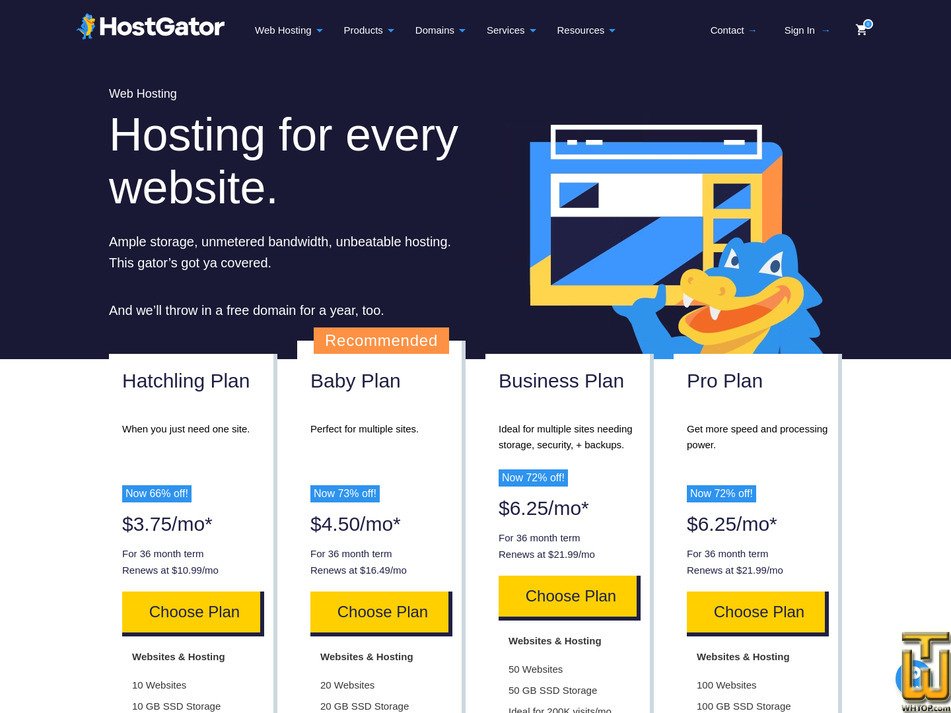 screenshot of Business Plan from hostgator.com