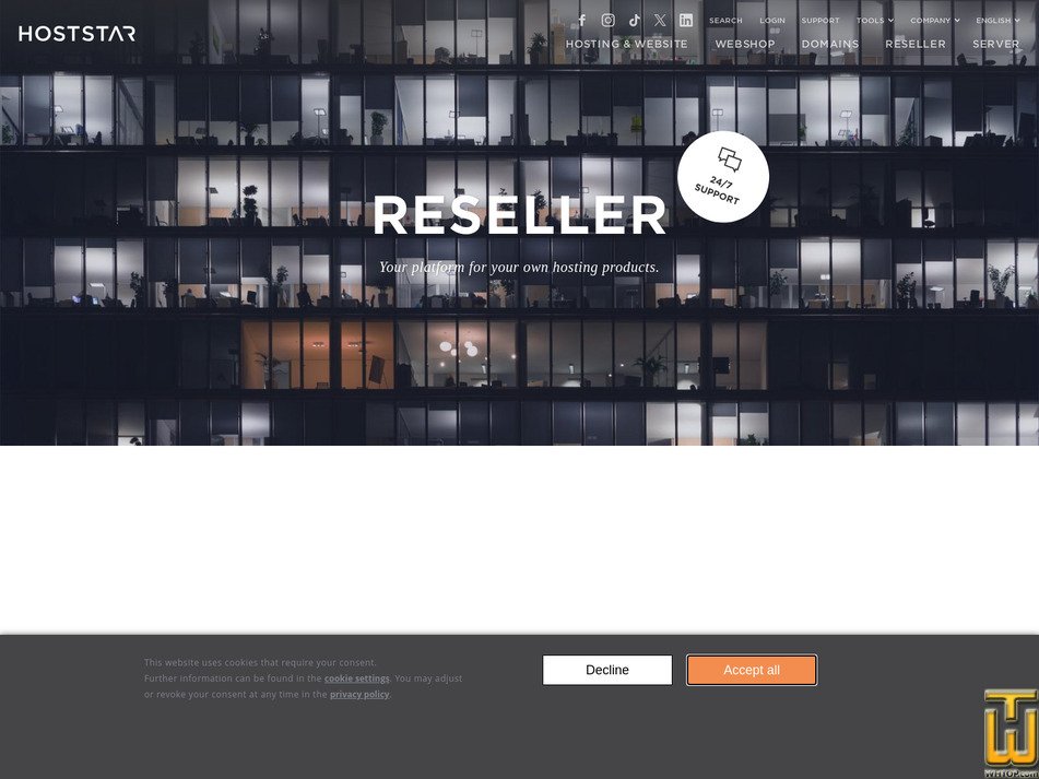 screenshot of ResellerBiz from hoststar.ch